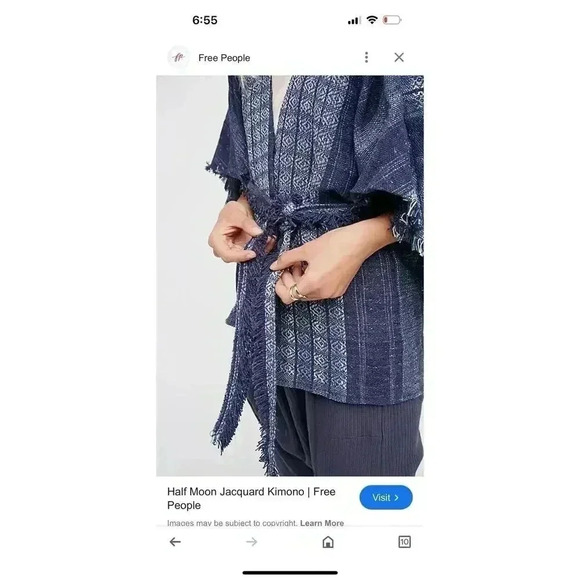 Free People Half Moon Blue Jacquard Kimono Top One Size - Picture 2 of 6